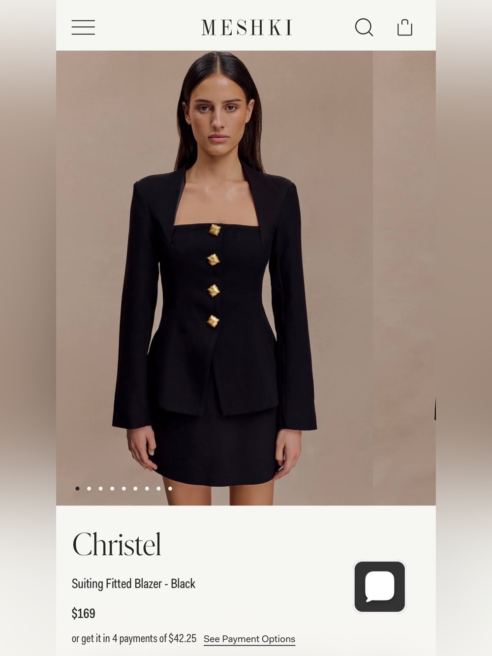 Meshki Black Christel Fitted Blazer with Gold Buttons